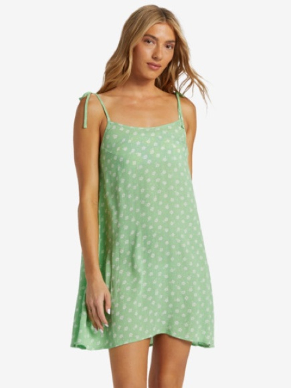 Billabong Sage Green Daisy Floral Mini Dress Cottagecore Tie Shoulder Sun Dress